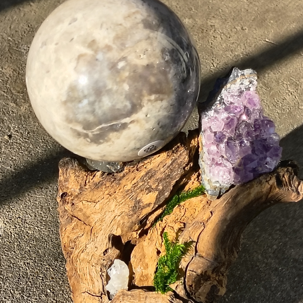 Decorative Stone Sphere with Amethyst Crystal